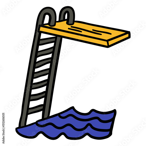 Swimming diving board ladder hand drawn