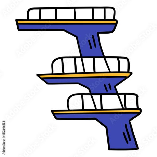 Swimming diving boards multiple hand drawn