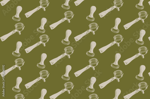 Coffee motif vector pattern. Coffee shop background with vintage line art. For cafe bar menus, posters, and graphic design.