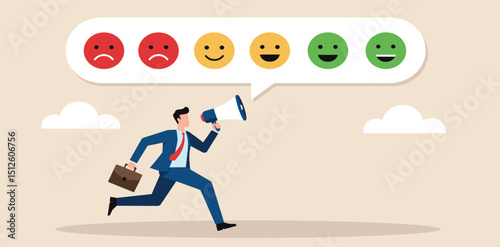 Customer satisfaction survey, service quality feedback, rating or opinion, user experience emoticon, angry or smile face review, client questionnaire concept