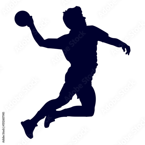 Silhouette jumping male handball player
