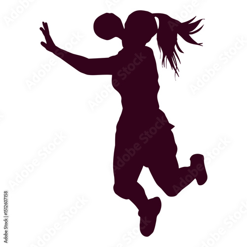 Silhouette jumping female handball player