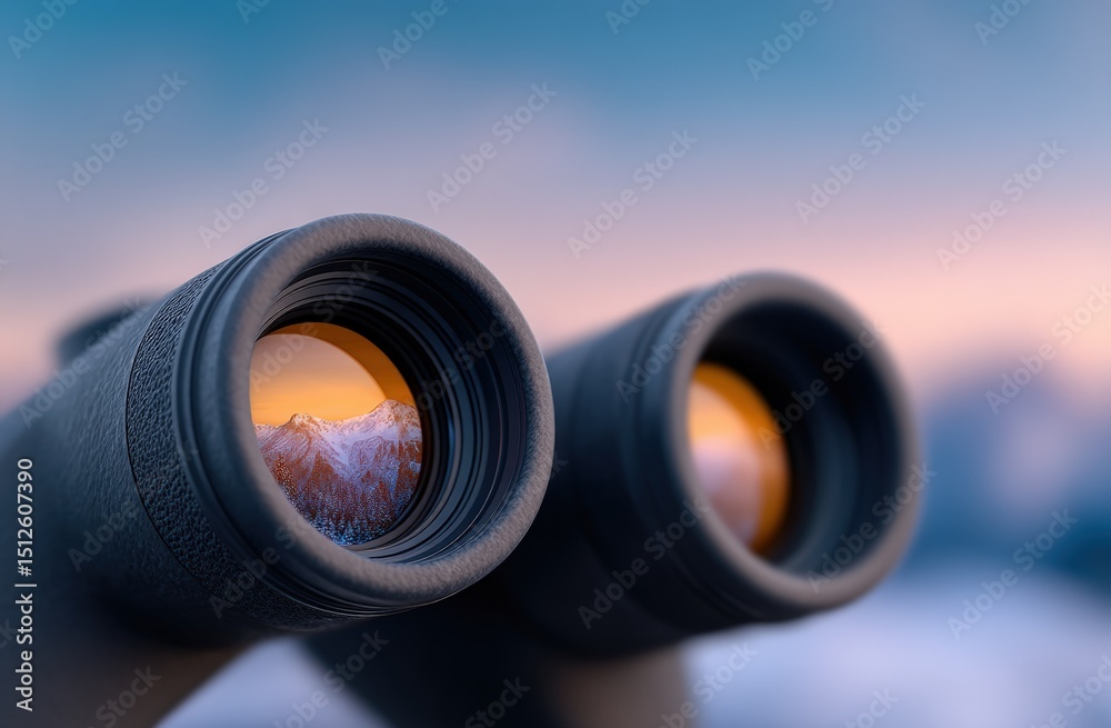 Binoculars reflect winter mountains Binoculars reflect winter mountains