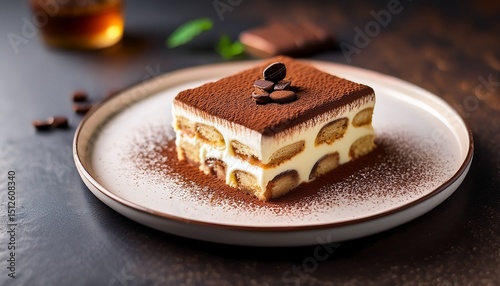 individual tiramisu portion showcasing texture and rich color gourmet cream food