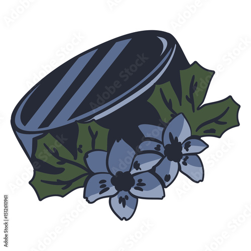Hockey puck with flowers illustration
