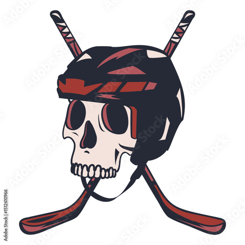Skull with hockey helmet and sticks illustration