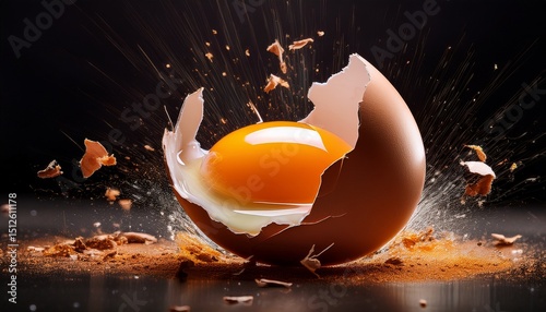 a dynamic and striking image of a cracked egg showcasing its vibrant yolk exploding against a dark backdrop symbolizing creation transformation and the beauty of beginnings