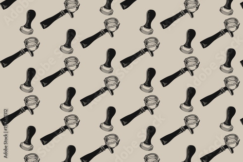 Coffee motif vector pattern. Coffee shop background with vintage line art. For cafe bar menus, posters, and graphic design.