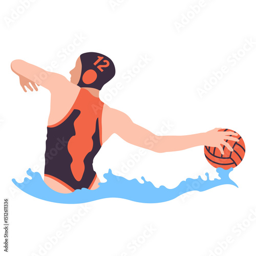 Waterpolo player girl with ball flat