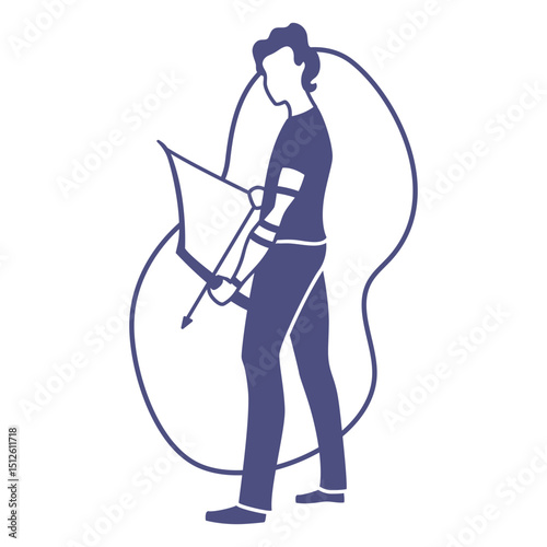 Standing archer man with bow and arrow cut out