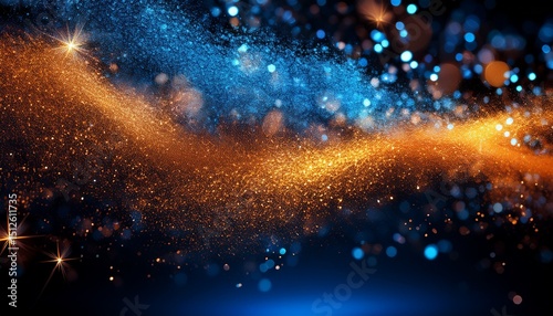abstract image of vibrant blue and orange glitter particles in motion
