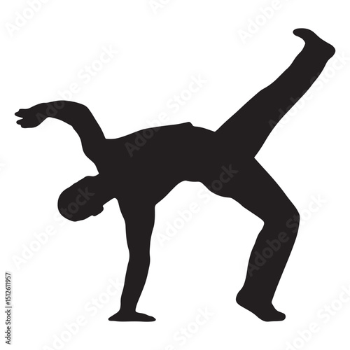 Karate man doing acrobatics silhouette