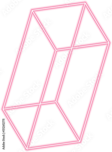 Geometric prism in neon outline reveals defined edges and slanted structure with clear three-dimensional depth.