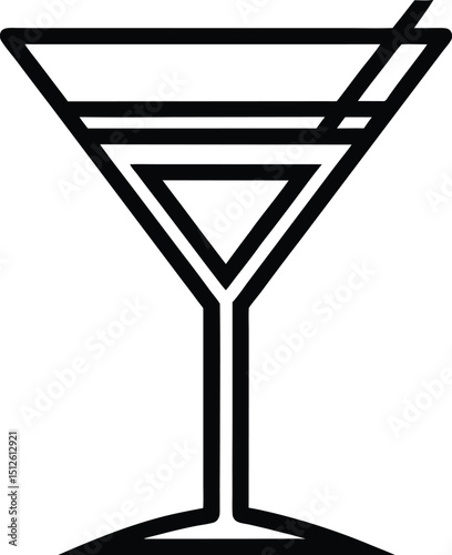 Martini glass silhouette, cocktail drink icon, line art vector, minimal bar graphic, elegant glassware design







