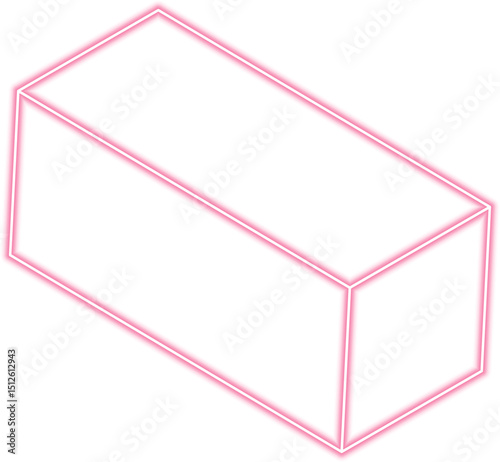 Geometric box block in neon outline displays extended depth and structured perspective.