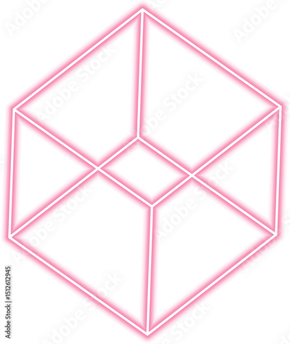 Neon box frame shows angled edges and cut-out segments creating a geometric three-dimensional effect.