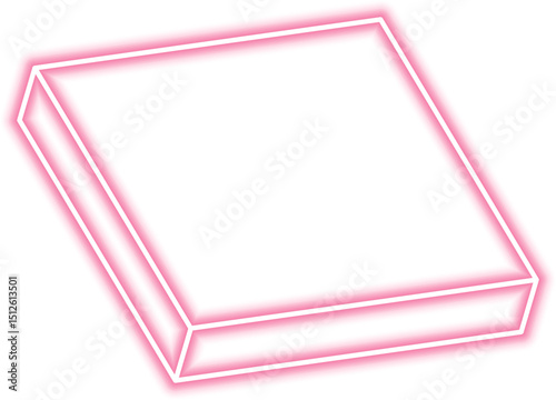 Small block features a sloped form and angled surface, structured with neon outline and spatial depth.