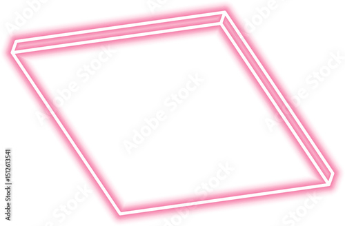 Square block includes a hollow interior defined by neon outlines and geometric solid contour.