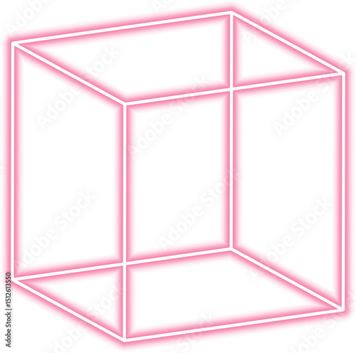 Frame block shaped like a square contains a hollow center and is structured with neon lines and angular depth.