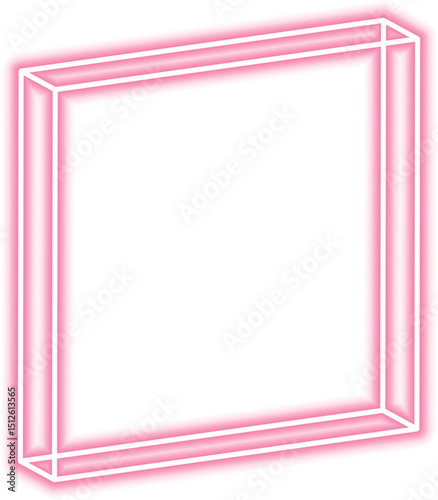 Frame block formed as a square displays neon outline with geometric symmetry and perspective depth.
