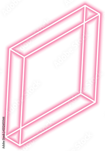 Square outline is drawn with thick neon stroke lines emphasizing structure, dimension, and abstract form.