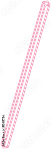 Tall bar with thin profile is drawn in perspective using neon outline for a structured dimensional look.