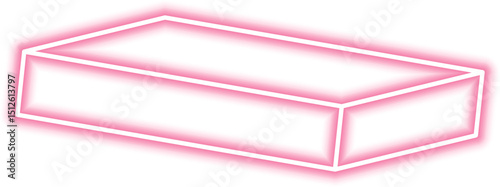 Slanted block in a wide rectangular format is outlined in neon to define structured volume and perspective.