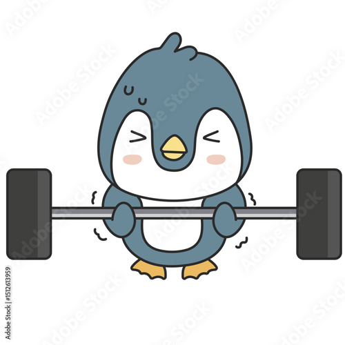 Cartoon penguin lifting a barbell