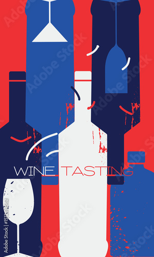 Sommelier, wine tasting, bar poster, wine list, flat design. Set of wine bottles, glasses, alcohol, white wine, chateau noir, martini
