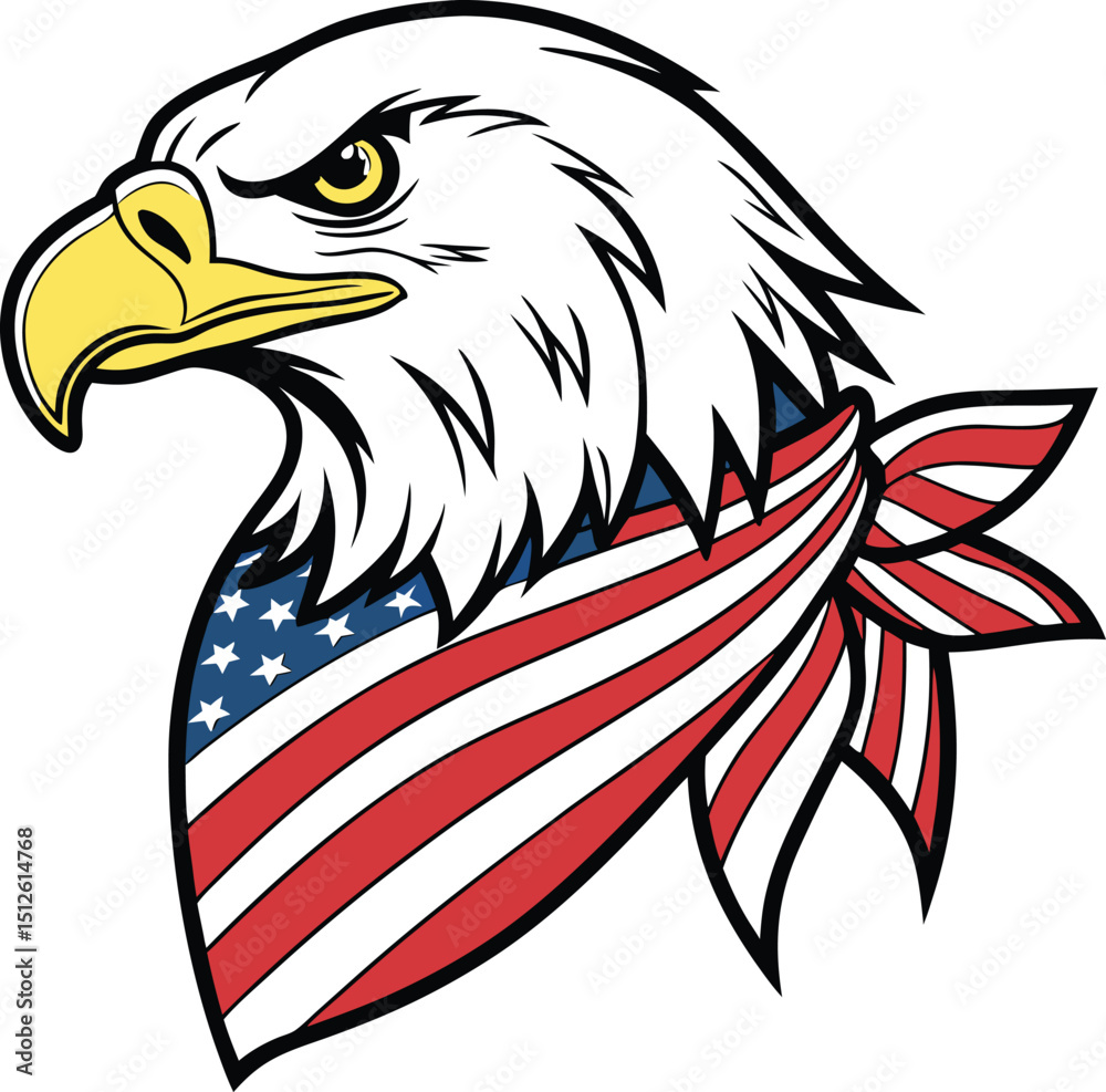 Obraz premium Patriotic Eagle and Flag T-Shirt Design. Perfect for: Independence Day, Veteran's Day, Memorial Day ,usa patriotic eagle vector illustration 