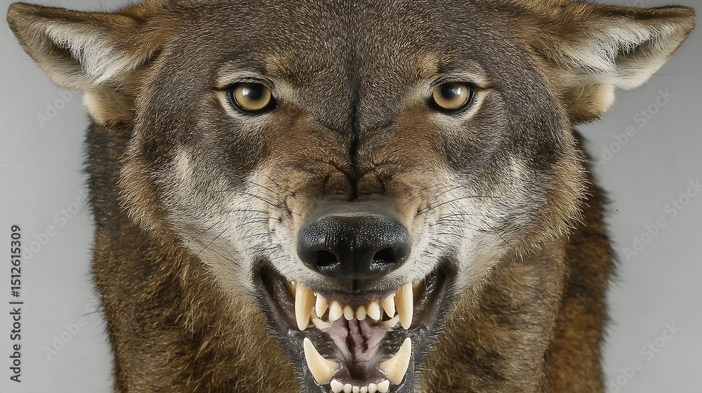 Obraz premium the image showcases the head of a wild canine from the chest up. the animal has dense, brown fur with lighter coloring around the ears and eyes