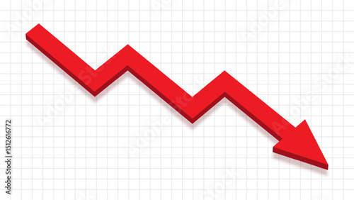 Colorful 3D red arrow image concept of downtrend or fall of stock market securities or cryptocurrency
