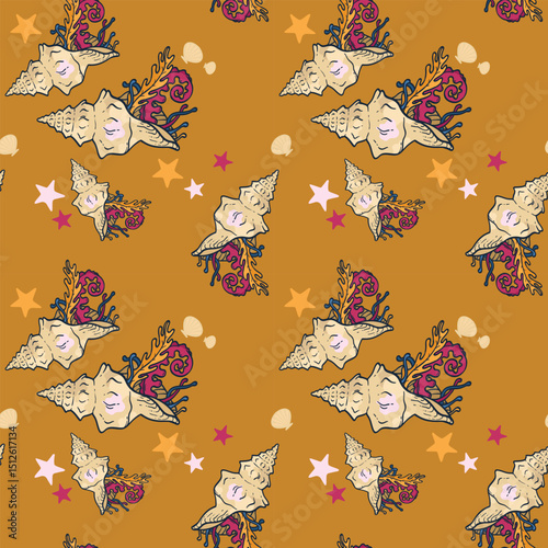 Colorful seamless vector pattern with plants and flowers