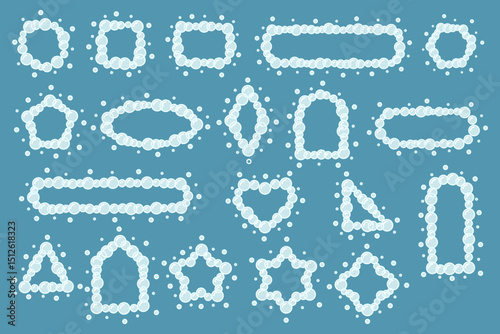 Blue line bubbles frame shapes set. Vector illustration.