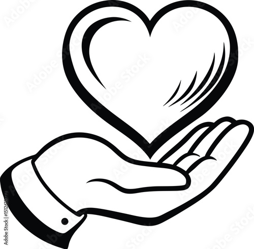  Heart in hand, care and support icon, hands holding heart, healthcare symbol vector, flat silhouette design






