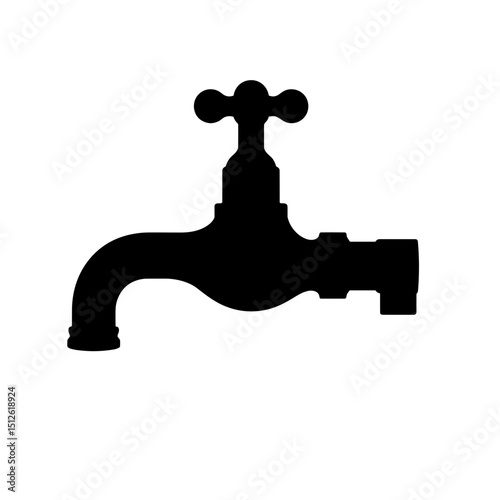 An elegant black silhouette of a water faucet, a symbol of essential resource, is captured in stark contrast and clean lines.