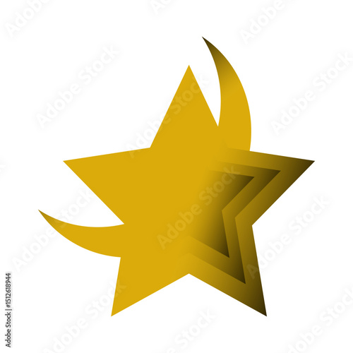 Golden volumetric star with month and gradient, logo, icon - vector color flat illustration, design element