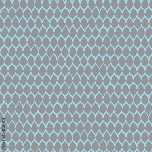 Doodle scales pattern repetition motif. Hand drawn honeycomb graphic illustration vector in gray and blue.