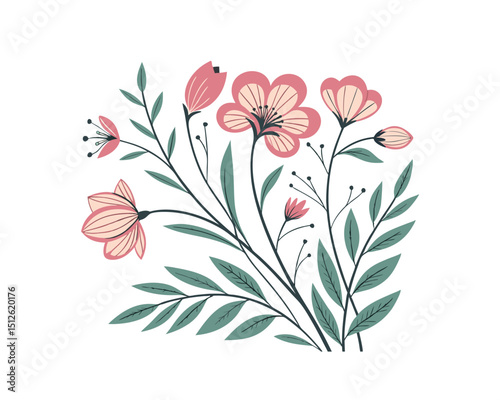Elegant Pink and Green Floral Bouquet Illustration