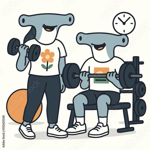 A couple of hammerhead fish are training in the gym
