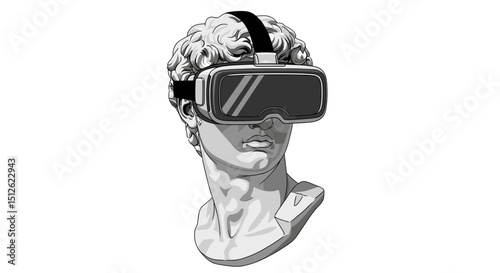 Classical Marble Statue Wearing VR Headset – Futuristic Art Mashup of Antiquity and Modern Technology