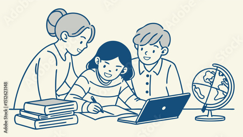 Bright Books and Laptop Study Vector