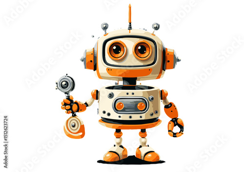 Adorable Cartoon Robot Illustration  Friendly AI Character Design for Kids, Websites, and Apps