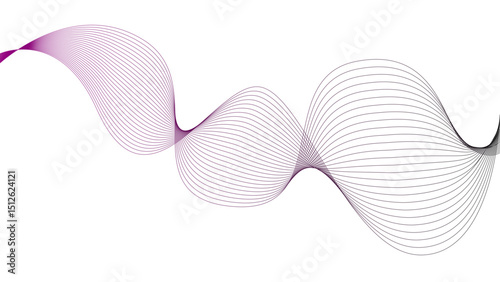 Vector curvy abstract line art wavy flowing dynamic green pink purple yellow black in concept music or sound, wave, wind, information flow	
