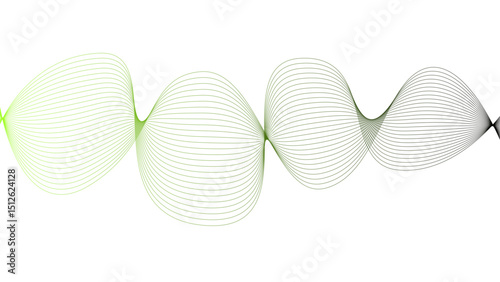 Vector curvy abstract line art wavy flowing dynamic green pink purple yellow black in concept music or sound, wave, wind, information flow	