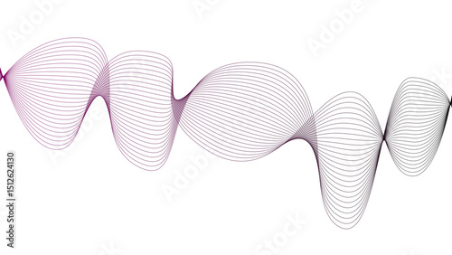 Vector curvy abstract line art wavy flowing dynamic green pink purple yellow black in concept music or sound, wave, wind, information flow	