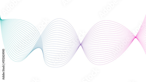 Vector curvy abstract line art wavy flowing dynamic green pink purple yellow black in concept music or sound, wave, wind, information flow	