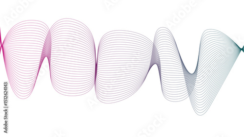 Vector curvy abstract line art wavy flowing dynamic green pink purple yellow black in concept music or sound, wave, wind, information flow	