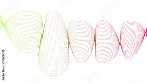 Vector curvy abstract line art wavy flowing dynamic green pink purple yellow black in concept music or sound, wave, wind, information flow	