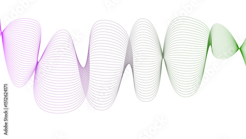Vector curvy abstract line art wavy flowing dynamic green pink purple yellow black in concept music or sound, wave, wind, information flow	